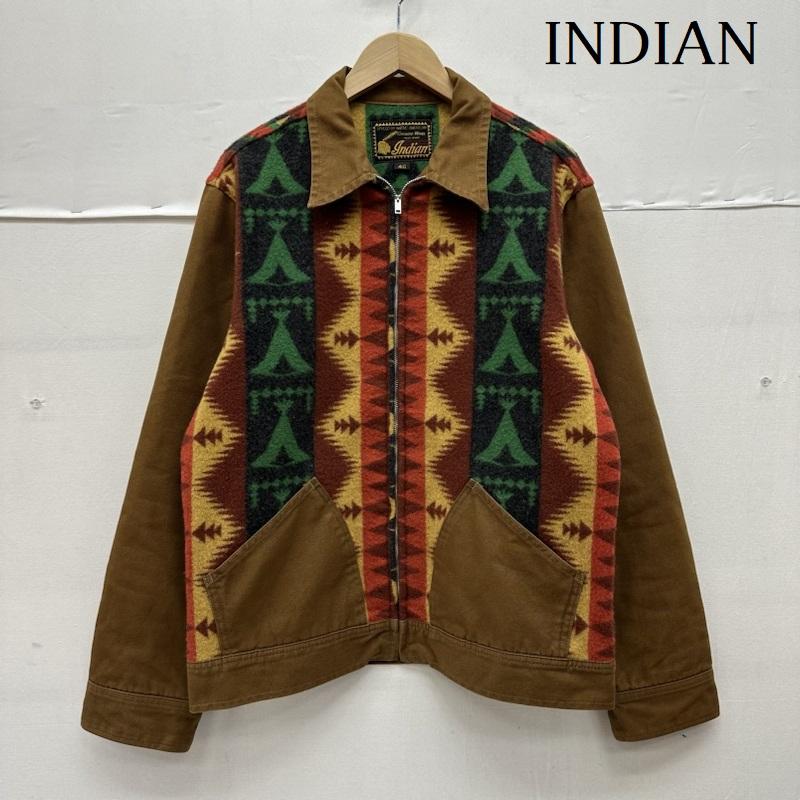 インディアン モーターサイクル INDIAN MOTORCYCLE ジャケット、上着 ジャンパー、ブルゾン ネイティブ ブランケット ウール 切替 ジップ ジャケット IM11582 40 茶 / ブラウン / brown メンズ USED 古着 中古 50142663