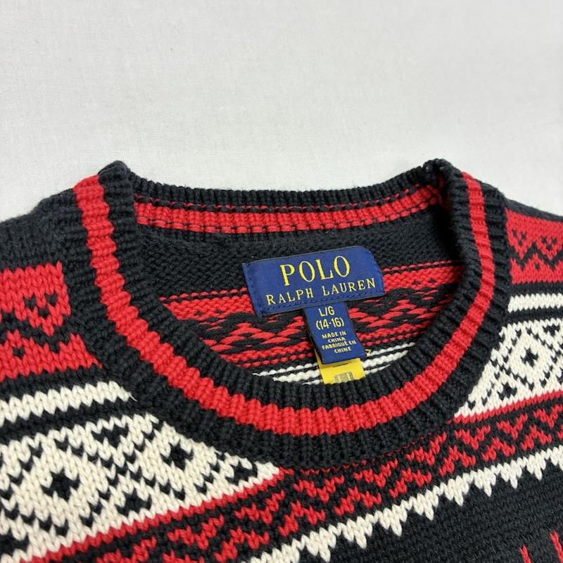 ポロラルフローレン POLO RALPH LAUREN ニット、セーター 長袖 ノルディック柄セーター black×red SIZE:LG(14-16)※サイズスペック要確認 - ノルディック柄 黒 / ブラック / black X 赤 / レッド / red レディース USED 古着 中古 50142667