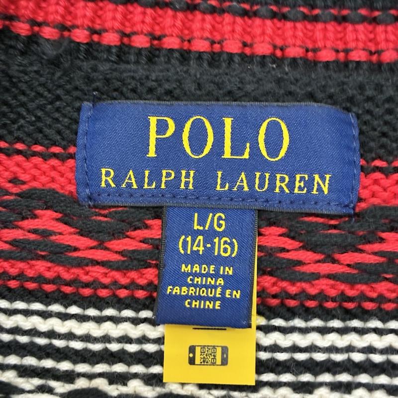 ポロラルフローレン POLO RALPH LAUREN ニット、セーター 長袖 ノルディック柄セーター black×red SIZE:LG(14-16)※サイズスペック要確認 - ノルディック柄 黒 / ブラック / black X 赤 / レッド / red レディース USED 古着 中古 50142667