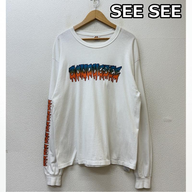 シーシー SEE SEE Tシャツ 長袖 ロゴ スリーブ プリント クルーネック 長袖 Tシャツ ロンT 白 ホワイト L 白 / ホワイト / white メンズ USED 古着 中古 50142687
