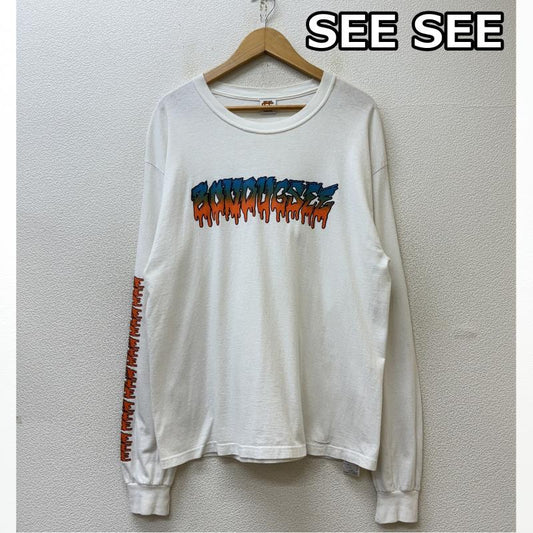 シーシー SEE SEE Tシャツ 長袖 ロゴ スリーブ プリント クルーネック 長袖 Tシャツ ロンT 白 ホワイト L 白 / ホワイト / white メンズ USED 古着 中古 50142687
