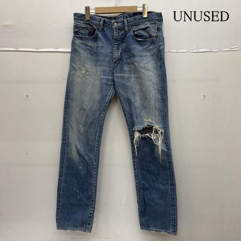 アンユーズド UNUSED パンツ デニム、ジーンズ デニム ジーパン ジーンズ ストレート ボタンフライ ボタン ダメージ加工 クラッシュ 3 無地 インディゴ / インディゴ / Indigo メンズ USED 古着 中古 50142702