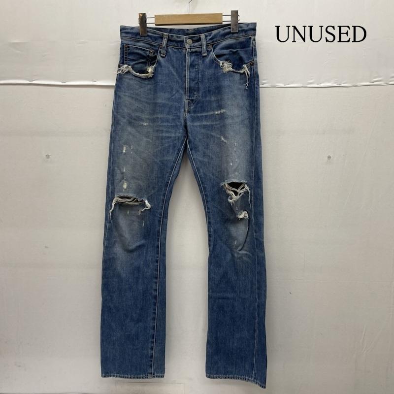アンユーズド UNUSED パンツ デニム、ジーンズ ストレート パンツ デニム クラッシュ加工 ダメージ加工 ボタンフライ UW0105 2 無地 インディゴ / インディゴ / Indigo メンズ USED 古着 中古 50142708