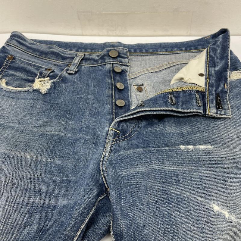 アンユーズド UNUSED パンツ デニム、ジーンズ ストレート パンツ デニム クラッシュ加工 ダメージ加工 ボタンフライ UW0105 2 無地 インディゴ / インディゴ / Indigo メンズ USED 古着 中古 50142708