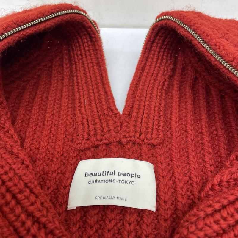 ビューティフルピープル beautiful people ニット、セーター 長袖 BEAMS 別注 ファスナー付 畔 ニット スペシャル セーター 変形 1875210019 36 無地 赤 / レッド / red レディース USED 古着 中古 50142713
