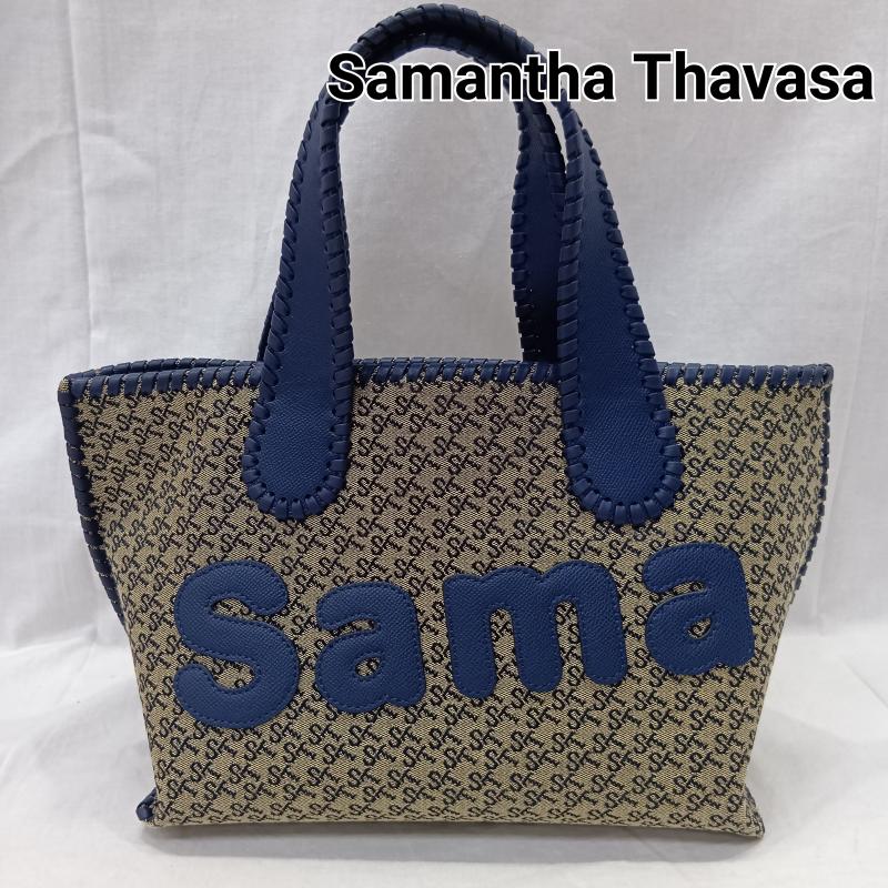サマンサタバサ Samantha Thavasa トートバッグ トートバッグ ST JACQUARD サマタバトートバッグ ネイビーブルー ハンドバッグ - 総柄 X ロゴ、文字 青 / ブルー / blue X ベージュ / ベージュ / beige レディース USED 古着 中古 50142805