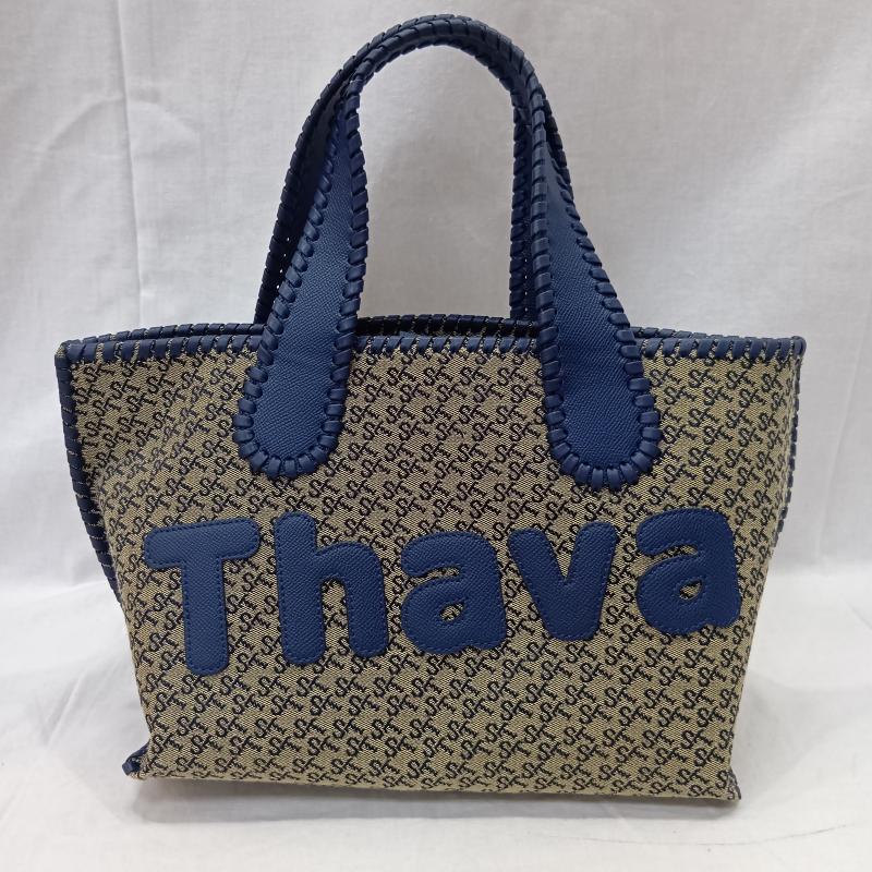 サマンサタバサ Samantha Thavasa トートバッグ トートバッグ ST JACQUARD サマタバトートバッグ ネイビーブルー ハンドバッグ - 総柄 X ロゴ、文字 青 / ブルー / blue X ベージュ / ベージュ / beige レディース USED 古着 中古 50142805