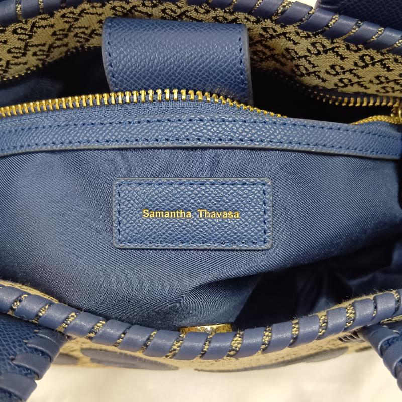サマンサタバサ Samantha Thavasa トートバッグ トートバッグ ST JACQUARD サマタバトートバッグ ネイビーブルー ハンドバッグ - 総柄 X ロゴ、文字 青 / ブルー / blue X ベージュ / ベージュ / beige レディース USED 古着 中古 50142805