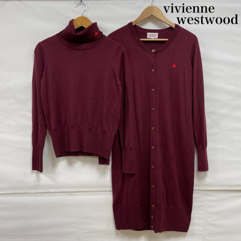 ヴィヴィアン ウエストウッド レッドレーベル Vivienne Westwood red label アンサンブルニット 長袖 オーブ ロゴ 刺繍 タートルネック セーター ノーカラー ロング カーディガン アンサンブル ニット 2 ワンポイント X ロゴ、文字 X 刺繍 えんじ / ワインレッド / dark red レディース USED 古着 中古 50142811