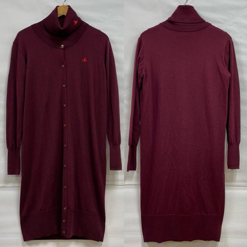 ヴィヴィアン ウエストウッド レッドレーベル Vivienne Westwood red label アンサンブルニット 長袖 オーブ ロゴ 刺繍 タートルネック セーター ノーカラー ロング カーディガン アンサンブル ニット 2 ワンポイント X ロゴ、文字 X 刺繍 えんじ / ワインレッド / dark red レディース USED 古着 中古 50142811