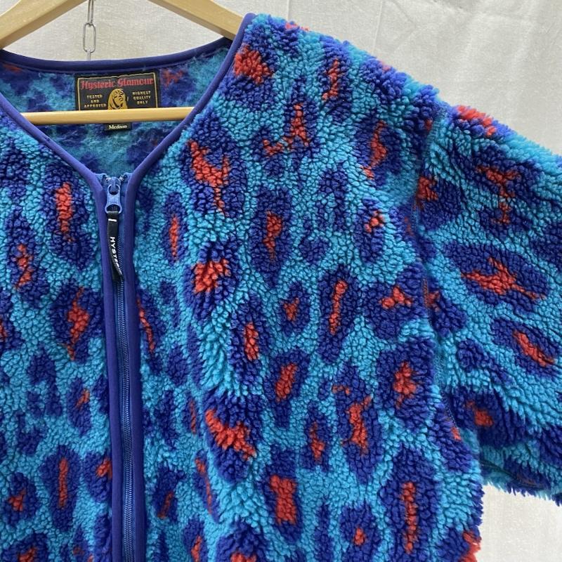 ヒステリックグラマー HYSTERIC GLAMOUR ジャケット、上着 ジャンパー、ブルゾン レオパード柄 刺繍ロゴ フリースジャケット M ブルー M ヒョウ柄・レオパード柄 青 / ブルー / blue メンズ USED 古着 中古 50142816
