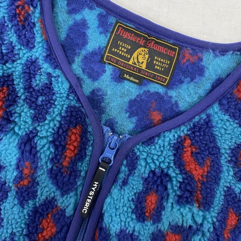 ヒステリックグラマー HYSTERIC GLAMOUR ジャケット、上着 ジャンパー、ブルゾン レオパード柄 刺繍ロゴ フリースジャケット M ブルー M ヒョウ柄・レオパード柄 青 / ブルー / blue メンズ USED 古着 中古 50142816