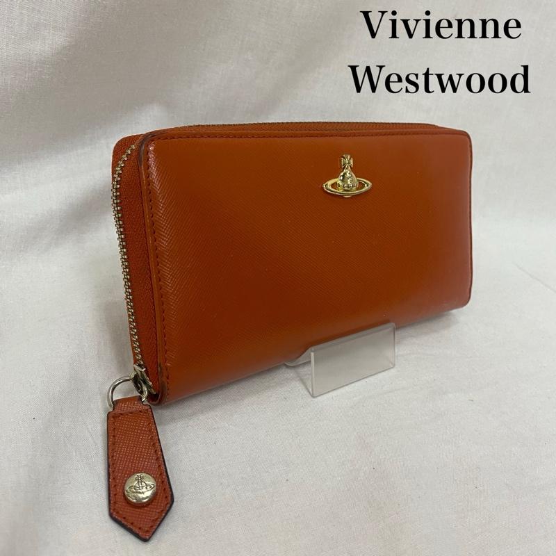 ヴィヴィアンウエストウッド Vivienne Westwood 財布 長財布 長財布 オーブロゴ ラウンドジップ orange ロゴ、文字 X ワンポイント 橙 / オレンジ / orange レディース USED 古着 中古 50142836