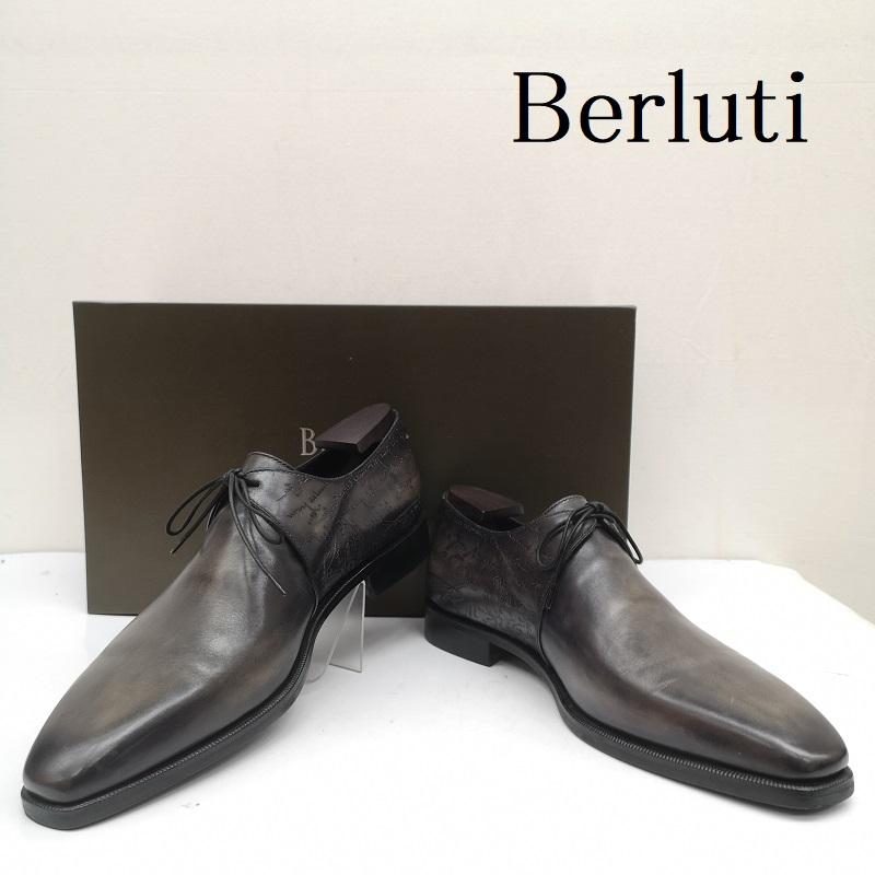 ベルルッティ Berluti 革靴 革靴 0153 スクリット カリグラフィ プレーントゥ レザー ドレス シューズ 8 27.0cm 紫 / パープル / purple X ダークブラウン / ダークブラウン / メンズ USED 古着 中古 50143008