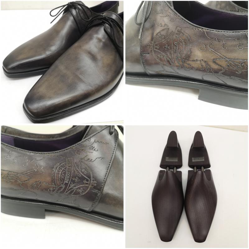 ベルルッティ Berluti 革靴 革靴 0153 スクリット カリグラフィ プレーントゥ レザー ドレス シューズ 8 27.0cm 紫 / パープル / purple X ダークブラウン / ダークブラウン / メンズ USED 古着 中古 50143008