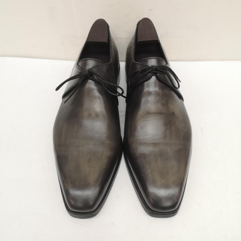 ベルルッティ Berluti 革靴 革靴 0153 スクリット カリグラフィ プレーントゥ レザー ドレス シューズ 8 27.0cm 紫 / パープル / purple X ダークブラウン / ダークブラウン / メンズ USED 古着 中古 50143008
