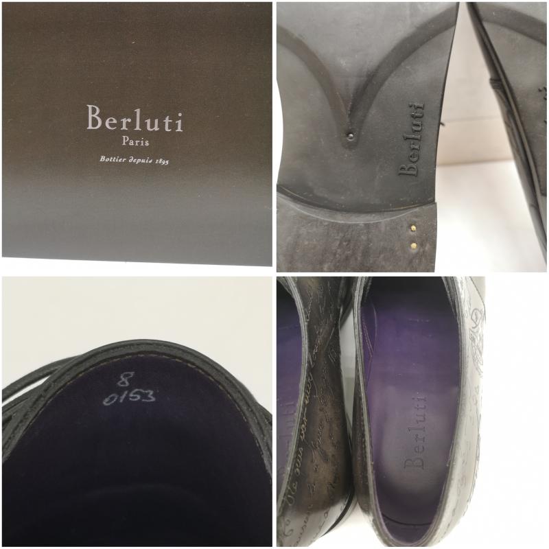 ベルルッティ Berluti 革靴 革靴 0153 スクリット カリグラフィ プレーントゥ レザー ドレス シューズ 8 27.0cm 紫 / パープル / purple X ダークブラウン / ダークブラウン / メンズ USED 古着 中古 50143008