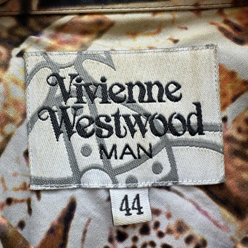 ヴィヴィアンウエストウッドマン Vivienne Westwood MAN シャツ、ブラウス 長袖 総柄 オーブ ロゴ 刺繍 バレエハリス シャツ VW-WR-74890 44 茶 / ブラウン / brown メンズ USED 古着 中古 50143097