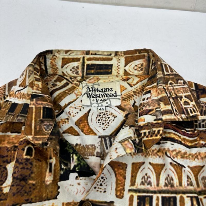 ヴィヴィアンウエストウッドマン Vivienne Westwood MAN シャツ、ブラウス 長袖 総柄 オーブ ロゴ 刺繍 バレエハリス シャツ VW-WR-74890 44 茶 / ブラウン / brown メンズ USED 古着 中古 50143097