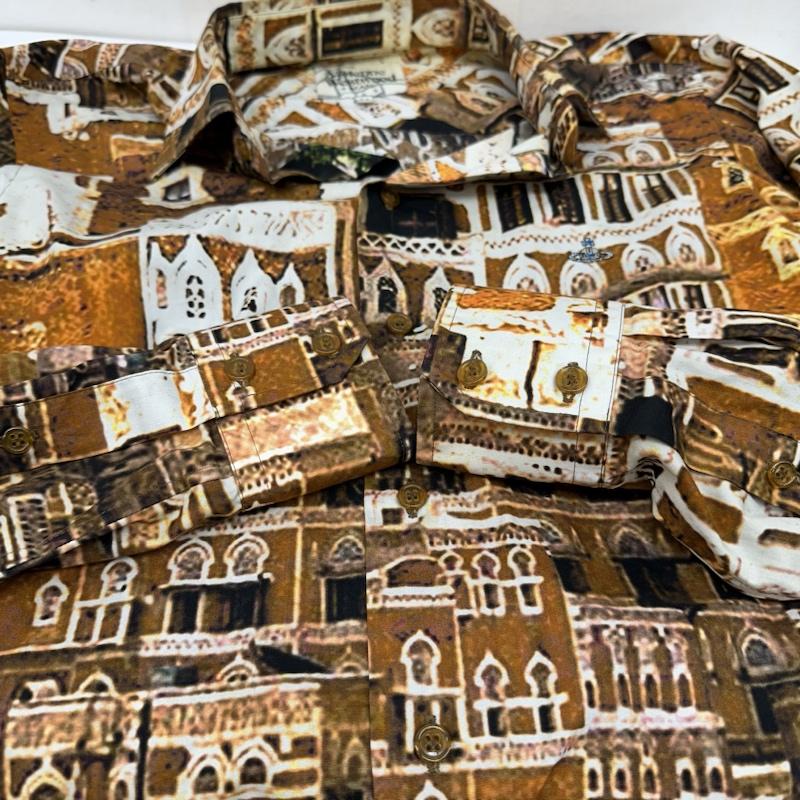 ヴィヴィアンウエストウッドマン Vivienne Westwood MAN シャツ、ブラウス 長袖 総柄 オーブ ロゴ 刺繍 バレエハリス シャツ VW-WR-74890 44 茶 / ブラウン / brown メンズ USED 古着 中古 50143097