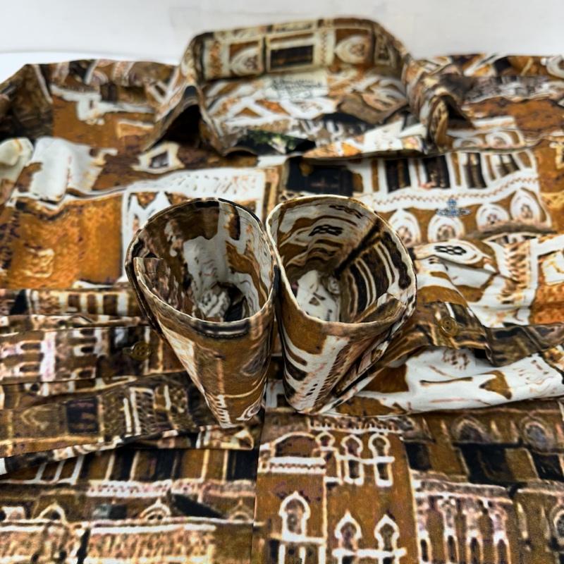 ヴィヴィアンウエストウッドマン Vivienne Westwood MAN シャツ、ブラウス 長袖 総柄 オーブ ロゴ 刺繍 バレエハリス シャツ VW-WR-74890 44 茶 / ブラウン / brown メンズ USED 古着 中古 50143097