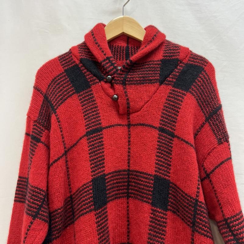 ダブルアールエル ラルフローレン RRL RALPH LAUREN ニット、セーター 長袖 90s POLO COUNTRY ポロカントリー チェック柄 ショールカラー ウール ニット L 赤 / レッド / red メンズ USED 古着 中古 50143141
