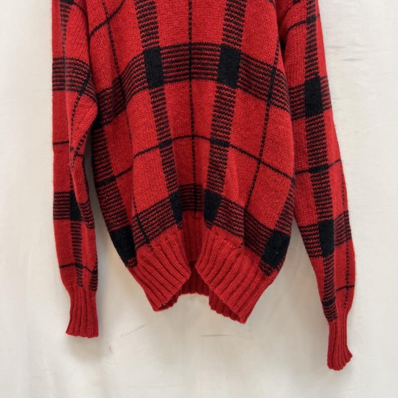 ダブルアールエル ラルフローレン RRL RALPH LAUREN ニット、セーター 長袖 90s POLO COUNTRY ポロカントリー チェック柄 ショールカラー ウール ニット L 赤 / レッド / red メンズ USED 古着 中古 50143141