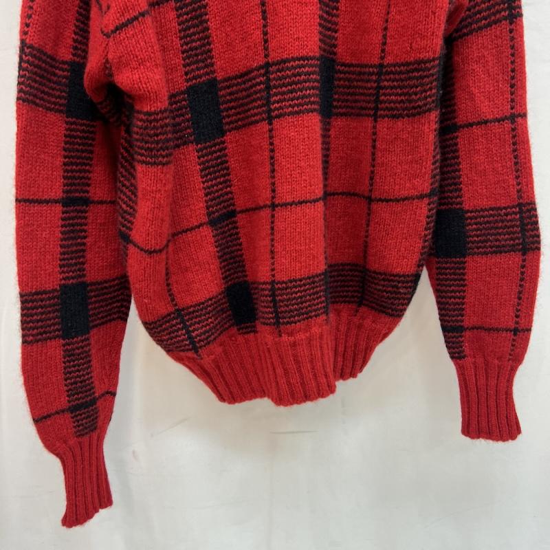 ダブルアールエル ラルフローレン RRL RALPH LAUREN ニット、セーター 長袖 90s POLO COUNTRY ポロカントリー チェック柄 ショールカラー ウール ニット L 赤 / レッド / red メンズ USED 古着 中古 50143141
