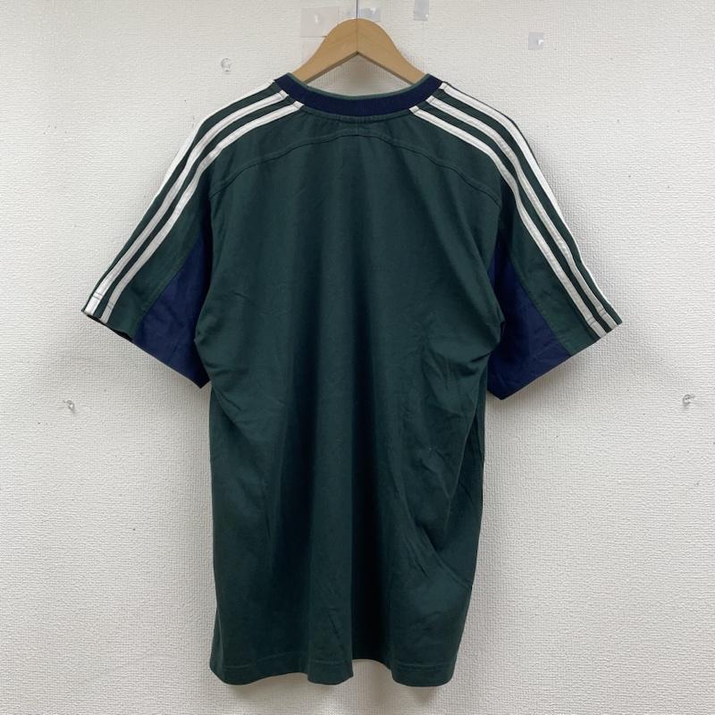 アディダス adidas Tシャツ 半袖 90s 半袖 Tシャツ リブライン ワンポイント 刺繍 ロゴ 3本線 パフォーマンスロゴ L ロゴ、文字 X 刺繍 X ワンポイント 緑 / グリーン / green X 紺 / ネイビー / navy メンズ USED 古着 中古 50143242