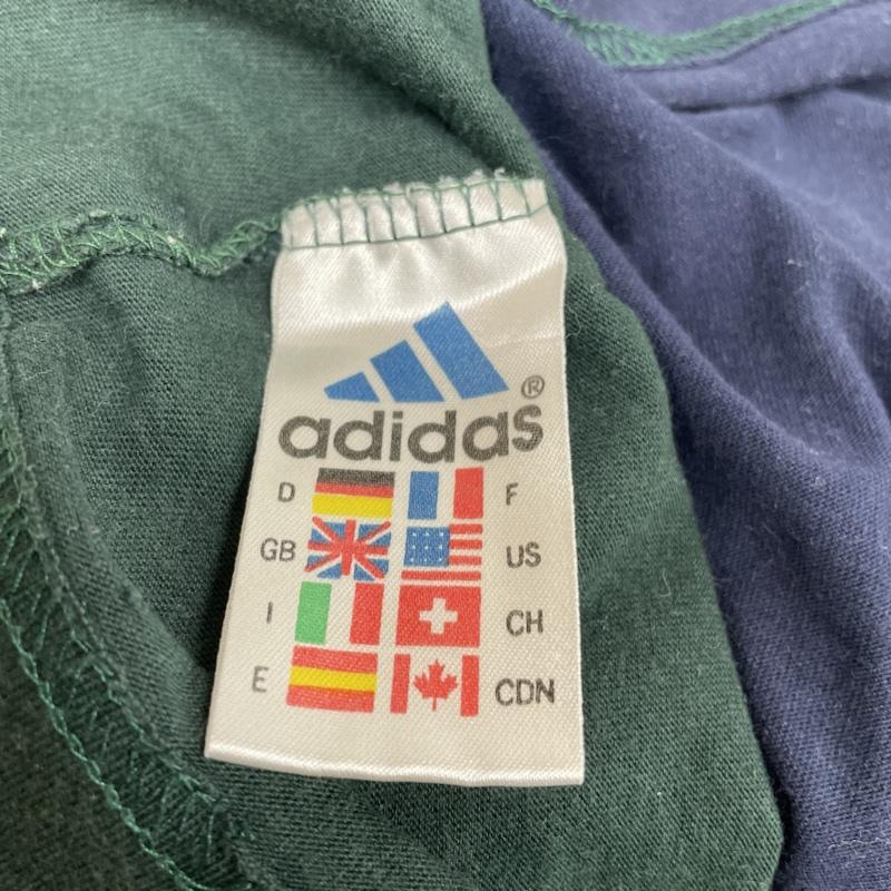 アディダス adidas Tシャツ 半袖 90s 半袖 Tシャツ リブライン ワンポイント 刺繍 ロゴ 3本線 パフォーマンスロゴ L ロゴ、文字 X 刺繍 X ワンポイント 緑 / グリーン / green X 紺 / ネイビー / navy メンズ USED 古着 中古 50143242