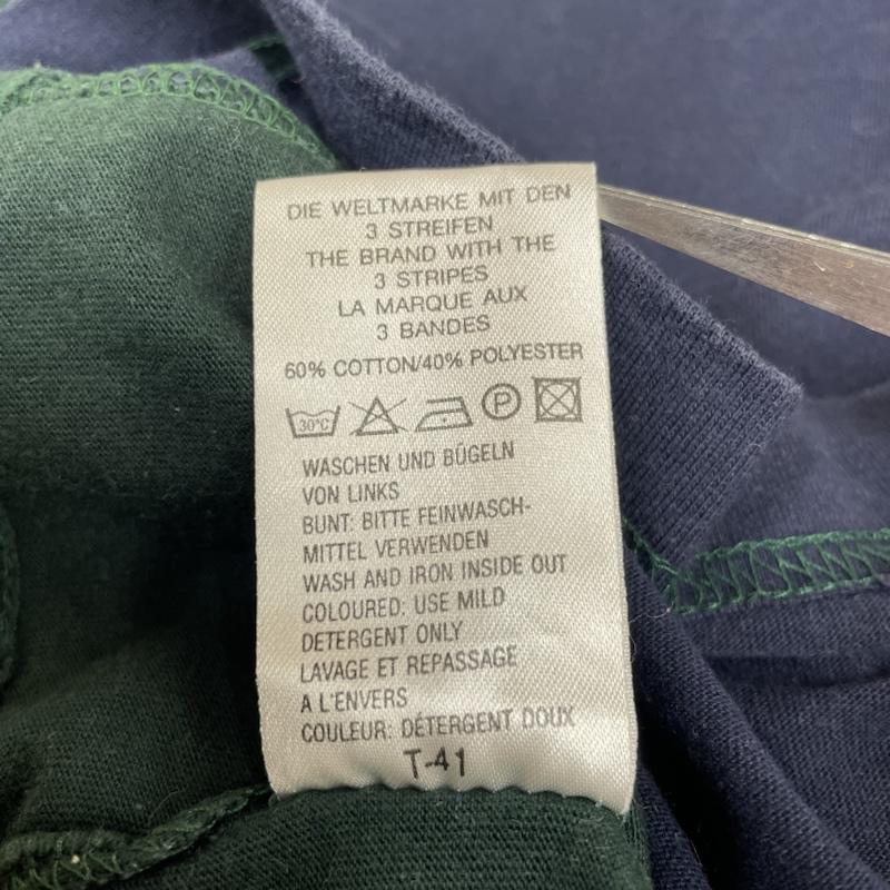 アディダス adidas Tシャツ 半袖 90s 半袖 Tシャツ リブライン ワンポイント 刺繍 ロゴ 3本線 パフォーマンスロゴ L ロゴ、文字 X 刺繍 X ワンポイント 緑 / グリーン / green X 紺 / ネイビー / navy メンズ USED 古着 中古 50143242