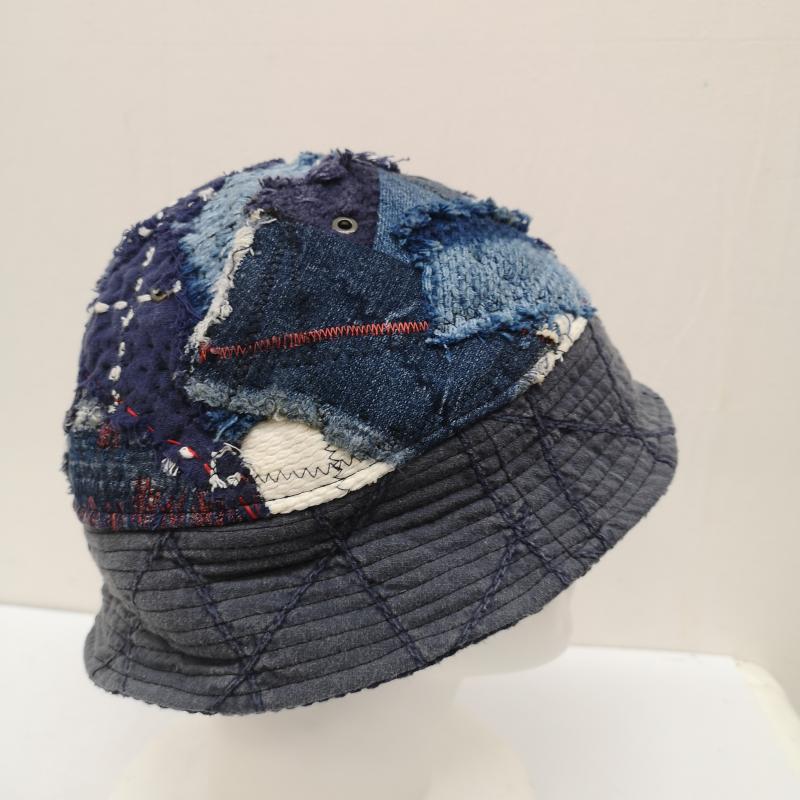 メメント MEMENTO 帽子 ハット リメイク バケットハット 再構築 デニム 藍染 パッチワーク 刺し子 襤褸 - 紺 / ネイビー / navy レディース USED 古着 中古 50143344