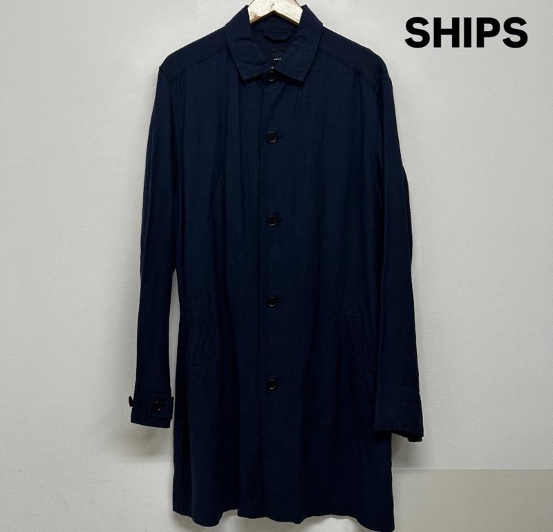 シップス SHIPS コート コート一般 コート 麻 ボタンフライ L 無地 紺 / ネイビー / navy メンズ USED 古着 中古 50143392
