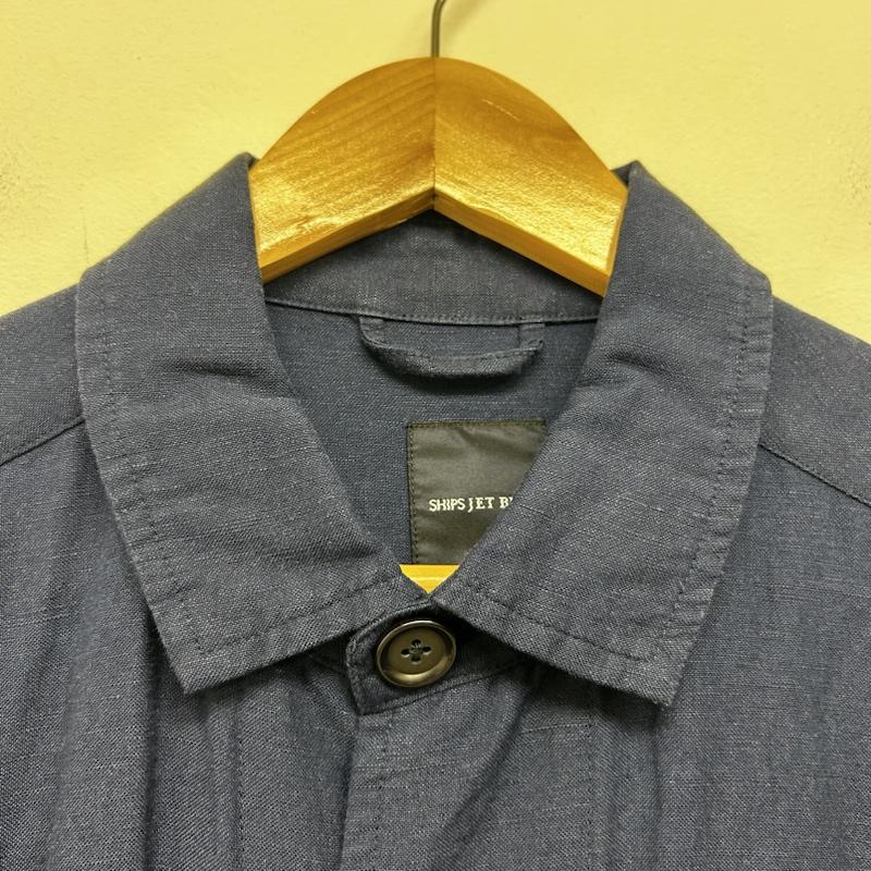 シップス SHIPS コート コート一般 コート 麻 ボタンフライ L 無地 紺 / ネイビー / navy メンズ USED 古着 中古 50143392