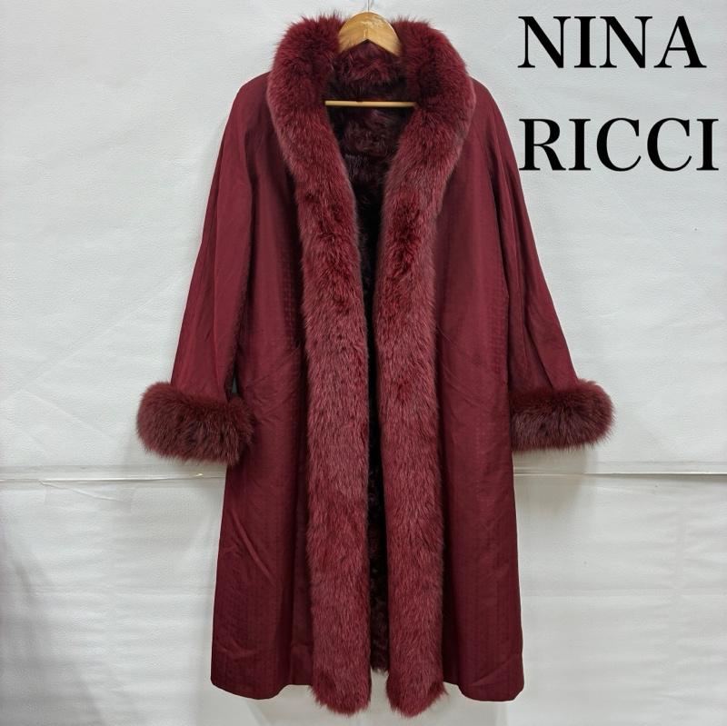 ニナリッチ NINA RICCI コート 毛皮、ファー オールド 毛皮 リアル ファー シルク ロング コート 総柄 同色 千鳥格子 11 - 総柄 X 千鳥格子 赤 / レッド / red X えんじ / ワインレッド / dark red レディース USED 古着 中古 50143519