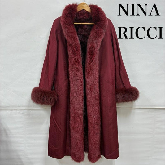 ニナリッチ NINA RICCI コート 毛皮、ファー オールド 毛皮 リアル ファー シルク ロング コート 総柄 同色 千鳥格子 11 - 総柄 X 千鳥格子 赤 / レッド / red X えんじ / ワインレッド / dark red レディース USED 古着 中古 50143519