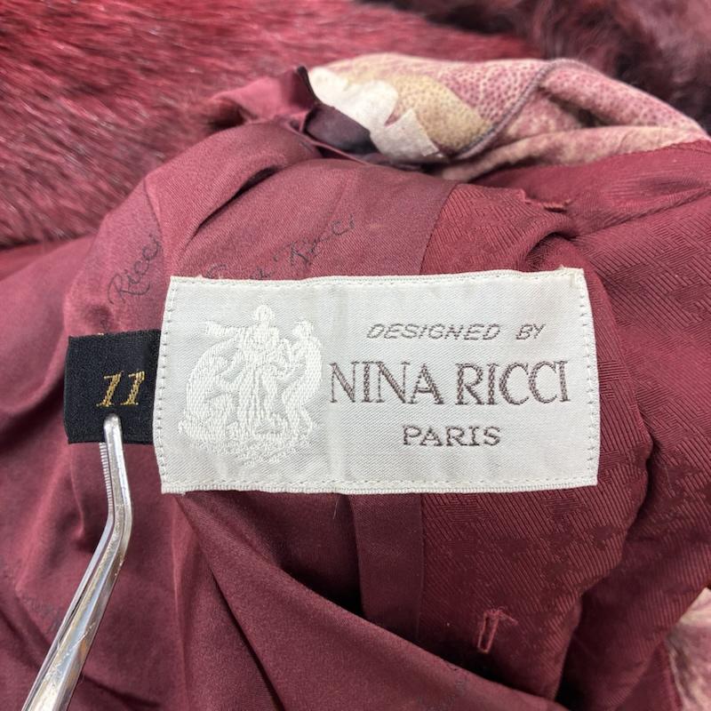 ニナリッチ NINA RICCI コート 毛皮、ファー オールド 毛皮 リアル ファー シルク ロング コート 総柄 同色 千鳥格子 11 - 総柄 X 千鳥格子 赤 / レッド / red X えんじ / ワインレッド / dark red レディース USED 古着 中古 50143519