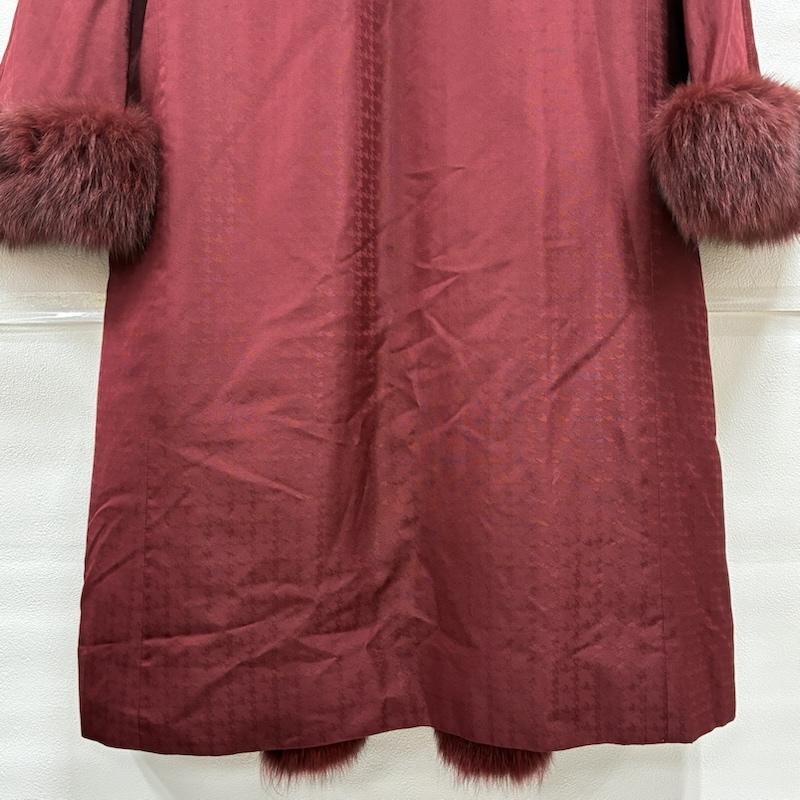 ニナリッチ NINA RICCI コート 毛皮、ファー オールド 毛皮 リアル ファー シルク ロング コート 総柄 同色 千鳥格子 11 - 総柄 X 千鳥格子 赤 / レッド / red X えんじ / ワインレッド / dark red レディース USED 古着 中古 50143519