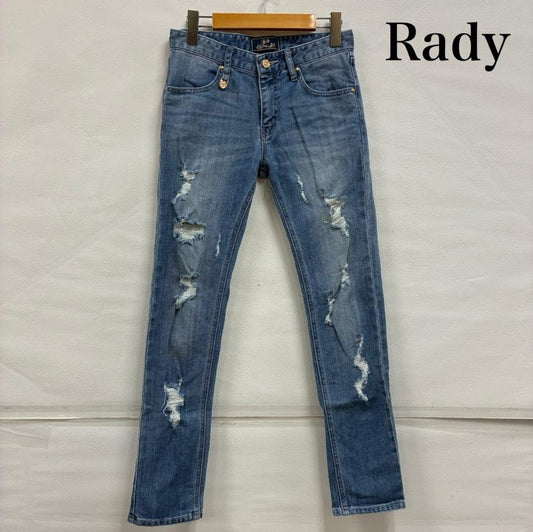 レディー Rady パンツ デニム、ジーンズ ストレッチ ダメージ クラッシュ スキニー デニム パンツ - ダメージ加工 水色 / ライトブルー / X 金 / ゴールド / gold color レディース USED 古着 中古 50143594