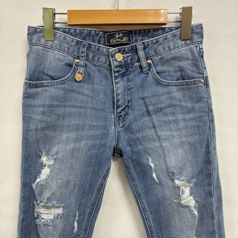 レディー Rady パンツ デニム、ジーンズ ストレッチ ダメージ クラッシュ スキニー デニム パンツ - ダメージ加工 水色 / ライトブルー / X 金 / ゴールド / gold color レディース USED 古着 中古 50143594
