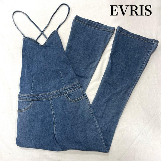 エヴリス EVRIS サロペット・オーバーオール サロペット、オーバーオール ストレッチ デニム サロペット オールインワン フレア ブーツカット 371621400701 S インディゴ / インディゴ / Indigo レディース USED 古着 中古 50143596