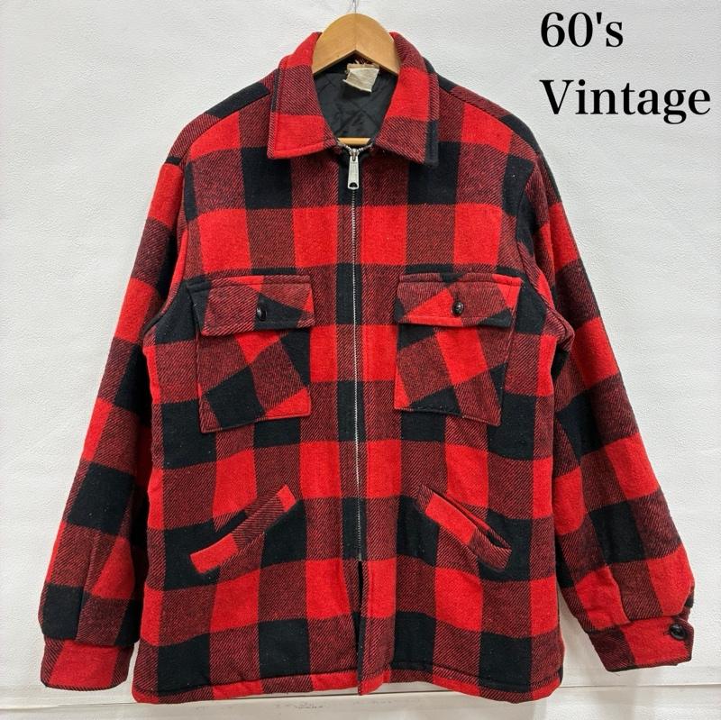 ヴィンテージ VINTAGE ジャケット、上着 ジャンパー、ブルゾン 60s TALON デカ五角形ジップ CPO バッファロー チェック CPO ウール ジャケット 中綿 キルティング - チェック 黒 / ブラック / black X 赤 / レッド / red メンズ USED 古着 中古 50143618