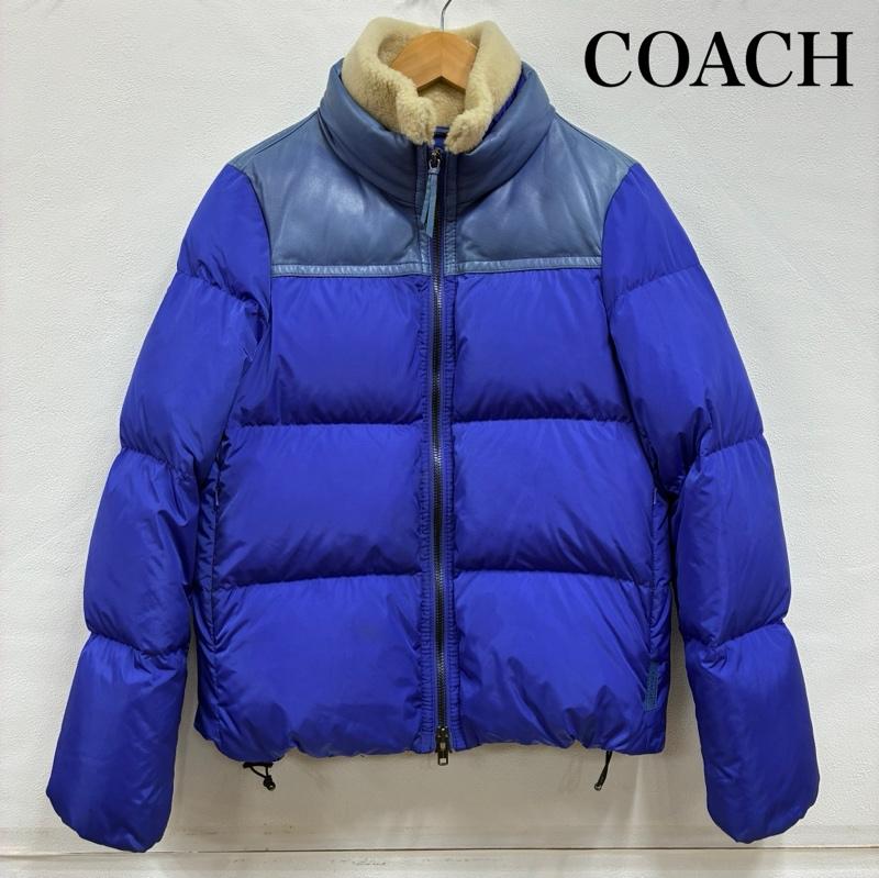 コーチ COACH ジャケット、上着 ダウンジャケット シープスキン レザー ナイロン 切替 ボア スタンド カラー ダウン ジャケット F1203 83124 S 青 / ブルー / blue X 水色 / ライトブルー / X アイボリー / アイボリー / レディース USED 古着 中古 50143691