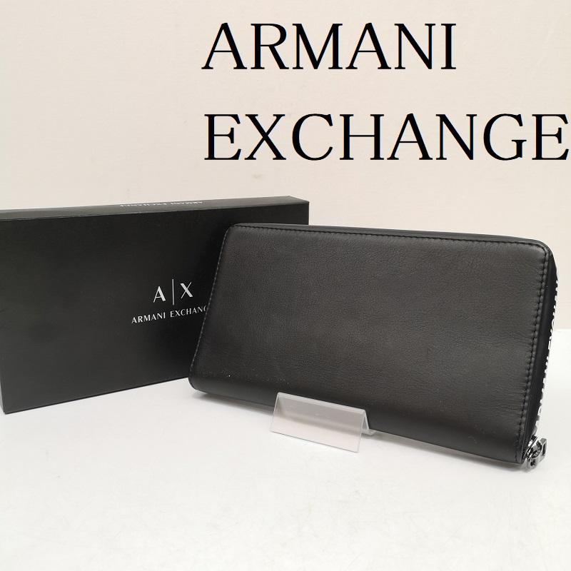 アルマーニエクスチェンジ ARMANI EXCHANGE 財布 長財布 ラウンド ロゴ ファスナー レザー 長財布 - 黒 / ブラック / black メンズ USED 古着 中古 50143755