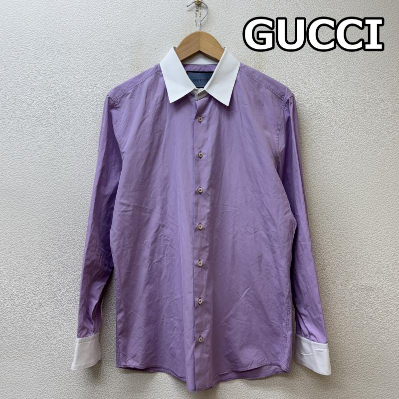 グッチ GUCCI シャツ、ブラウス 長袖 ミニロゴ 長袖 クレリック シャツ 白 紫 ホワイト パープル - 白 / ホワイト / white X 紫 / パープル / purple メンズ USED 古着 中古 50143844