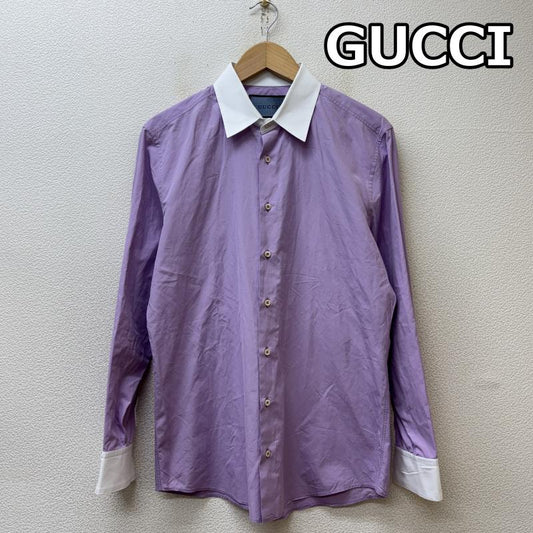 グッチ GUCCI シャツ、ブラウス 長袖 ミニロゴ 長袖 クレリック シャツ 白 紫 ホワイト パープル - 白 / ホワイト / white X 紫 / パープル / purple メンズ USED 古着 中古 50143844