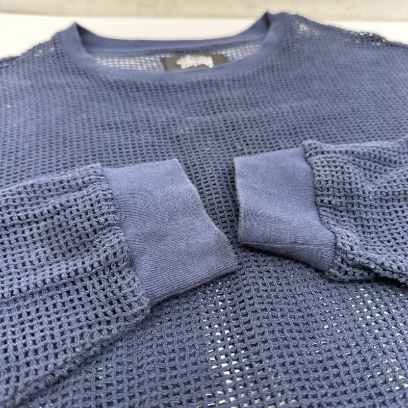 ステューシー STUSSY ニット、セーター 長袖 MESH LS CREW メッシュ クルーネック ニット M 紺 / ネイビー / navy メンズ USED 古着 中古 50143863