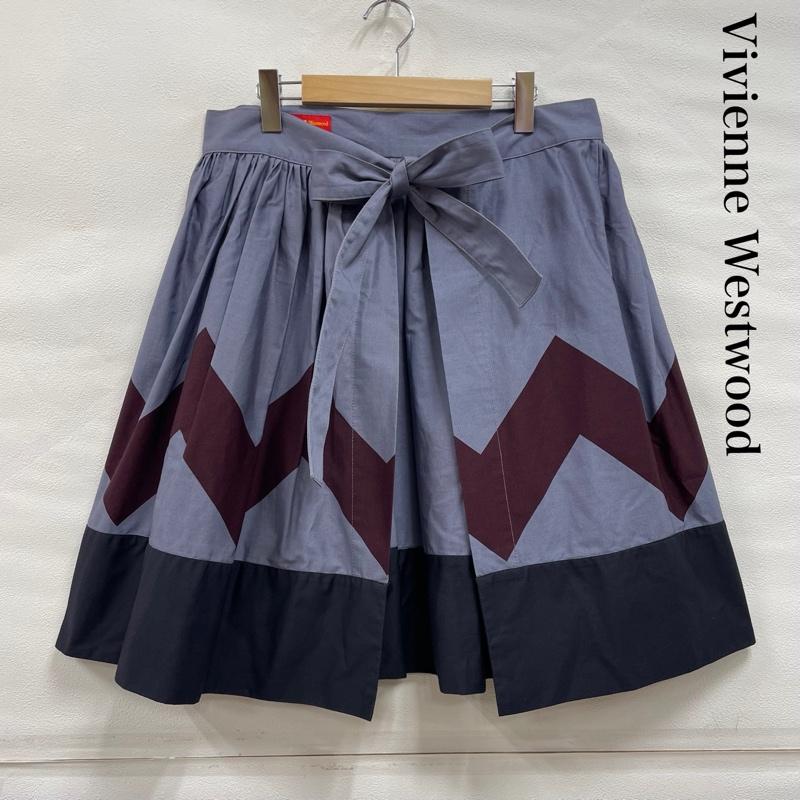 ヴィヴィアン ウエストウッド レッドレーベル Vivienne Westwood red label スカート ひざ丈スカート エプロン レイヤード 巻き スカート リボン イタリア製 40 無地 紺 / ネイビー / navy X ボルドー / ボルドー / レディース USED 古着 中古 50143966