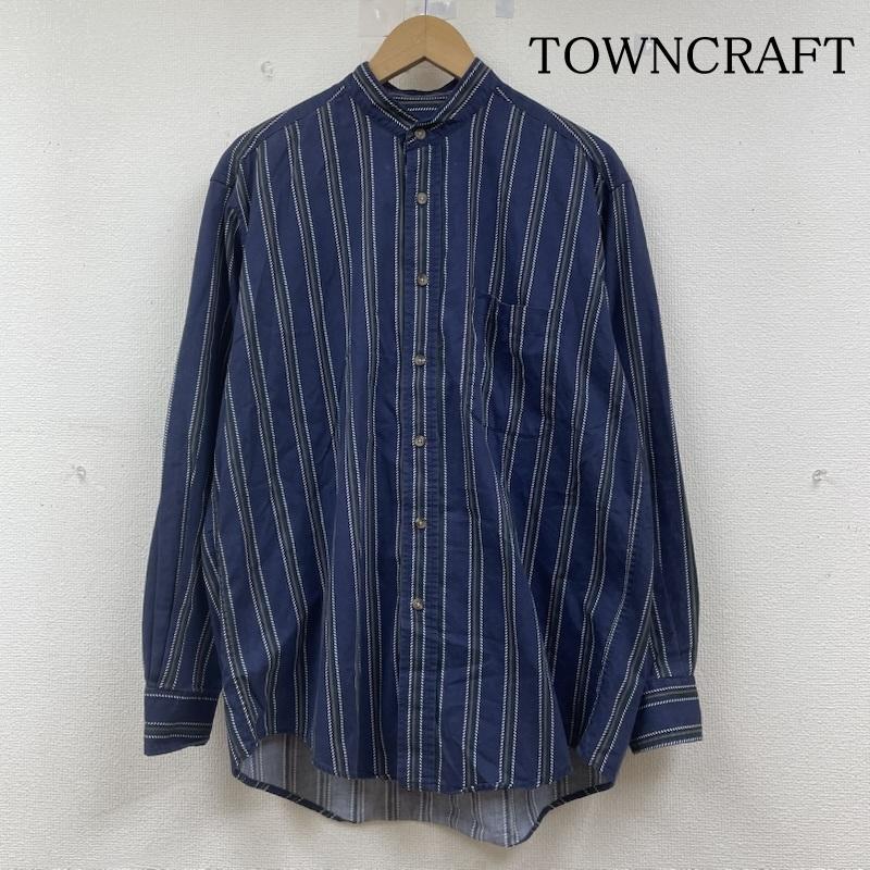タウンクラフト TOWNCRAFT シャツ、ブラウス 長袖 90s バンドカラー 長袖 シャツ ブラウス ロングスリーブ 胸ポケット ボタン ストライプ M ストライプ 紺 / ネイビー / navy メンズ USED 古着 中古 50143994