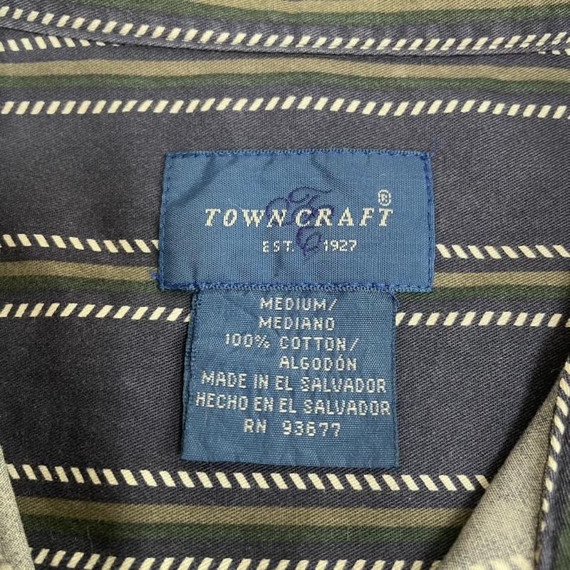 タウンクラフト TOWNCRAFT シャツ、ブラウス 長袖 90s バンドカラー 長袖 シャツ ブラウス ロングスリーブ 胸ポケット ボタン ストライプ M ストライプ 紺 / ネイビー / navy メンズ USED 古着 中古 50143994